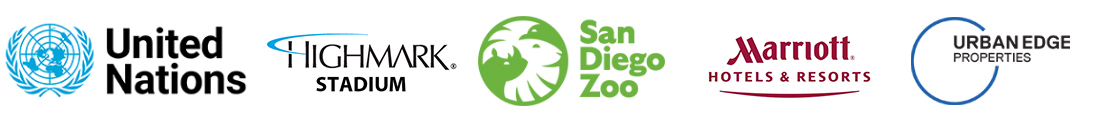 Logos: United Nations, Highmark Stadium, San Diego Zoo, Marriott, Urban Edge Properties 
